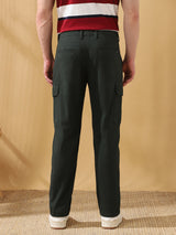 Men's Green Casual Regular Fit Solid Trousers