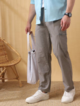 Men's Grey Casual Regular Fit Solid Trousers