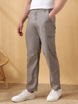 Men's Grey Casual Regular Fit Solid Trousers