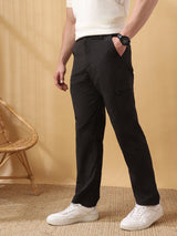 Men's Black Casual Regular Fit Solid Trousers
