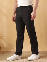 Men's Black Casual Regular Fit Solid Trousers