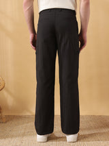 Men's Black Casual Regular Fit Solid Trousers