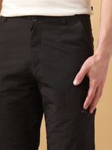 Men's Black Casual Regular Fit Solid Trousers