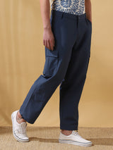 Men's Blue Casual Regular Fit Solid Trousers