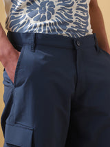 Men's Blue Casual Regular Fit Solid Trousers
