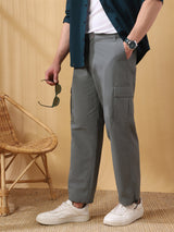 Men's Grey Casual Regular Fit Solid Trousers