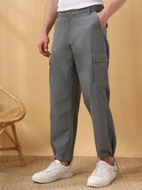 Men's Grey Casual Regular Fit Solid Trousers