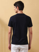 Men's Navy Casual Regular Fit Half Sleeves Solid Tshirt