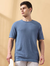 Men's Blue Casual Regular Fit Half Sleeves Solid Tshirt