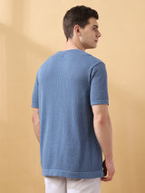 Men's Blue Casual Regular Fit Half Sleeves Solid Tshirt