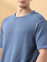 Men's Blue Casual Regular Fit Half Sleeves Solid Tshirt