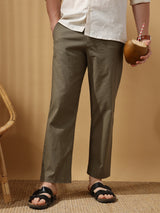 Men's Green Casual Regular Fit Solid Trousers