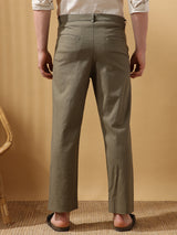Men's Green Casual Regular Fit Solid Trousers