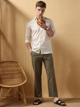Men's Green Casual Regular Fit Solid Trousers