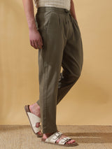 Men's Green Casual Regular Fit Solid Trousers