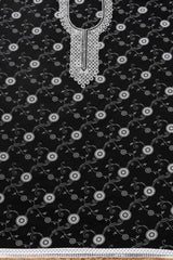 Women's Black Rayon Ethnic Motif Unstitch Dress Material With Sequins