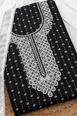 Women's Black Rayon Floral Print Unstitch Dress Material With Thread Work