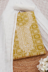Women's Mustard Rayon Ethnic Motif Unstitch Dress Material With Sequins