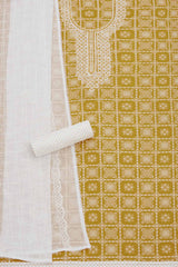 Women's Mustard Rayon Ethnic Motif Unstitch Dress Material With Sequins