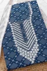 Women's Blue Rayon Geometric Print Unstitch Dress Material With Sequins
