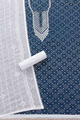 Women's Blue Rayon Geometric Print Unstitch Dress Material With Sequins