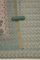 Women's Sap Green Chanderi Geometric Print Unstitch Dress Material With Zari Woven