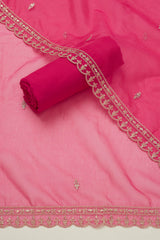 Women's Fuchsia Organza Abstract Print Unstitch Dress Material With Sequins