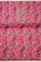 Women's Fuchsia Organza Abstract Print Unstitch Dress Material With Sequins