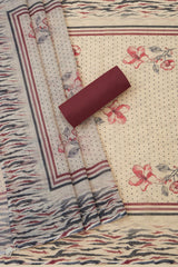 Women's Maroon Linen Abstract Print Unstitch Dress Material With Thread Work