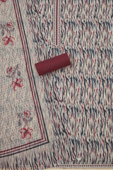 Women's Maroon Linen Abstract Print Unstitch Dress Material With Thread Work