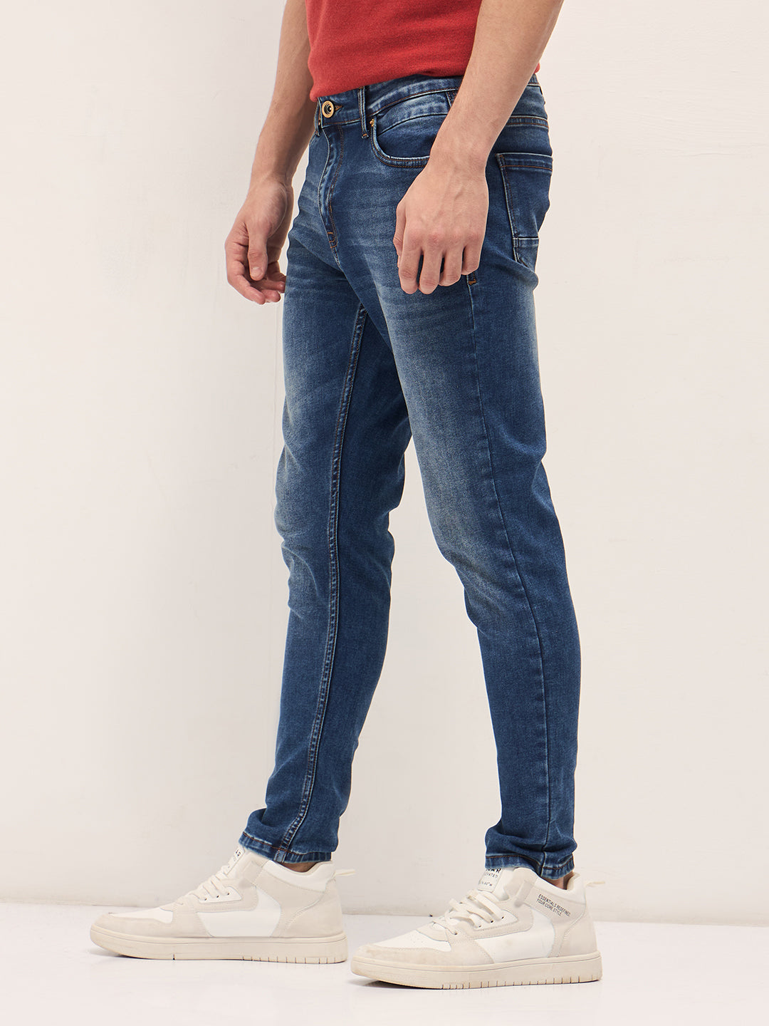 Men's  Blue Casual Skinny Fit Solid Jeans