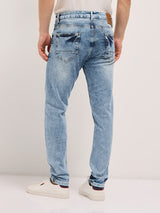 Men's Blue Acid Wash Mid Rise Skinny Fit Jean