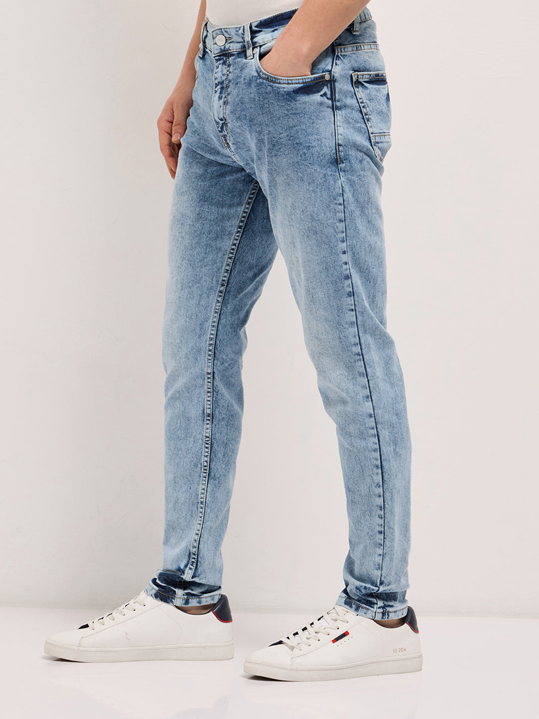 Men's Blue Acid Wash Mid Rise Skinny Fit Jean