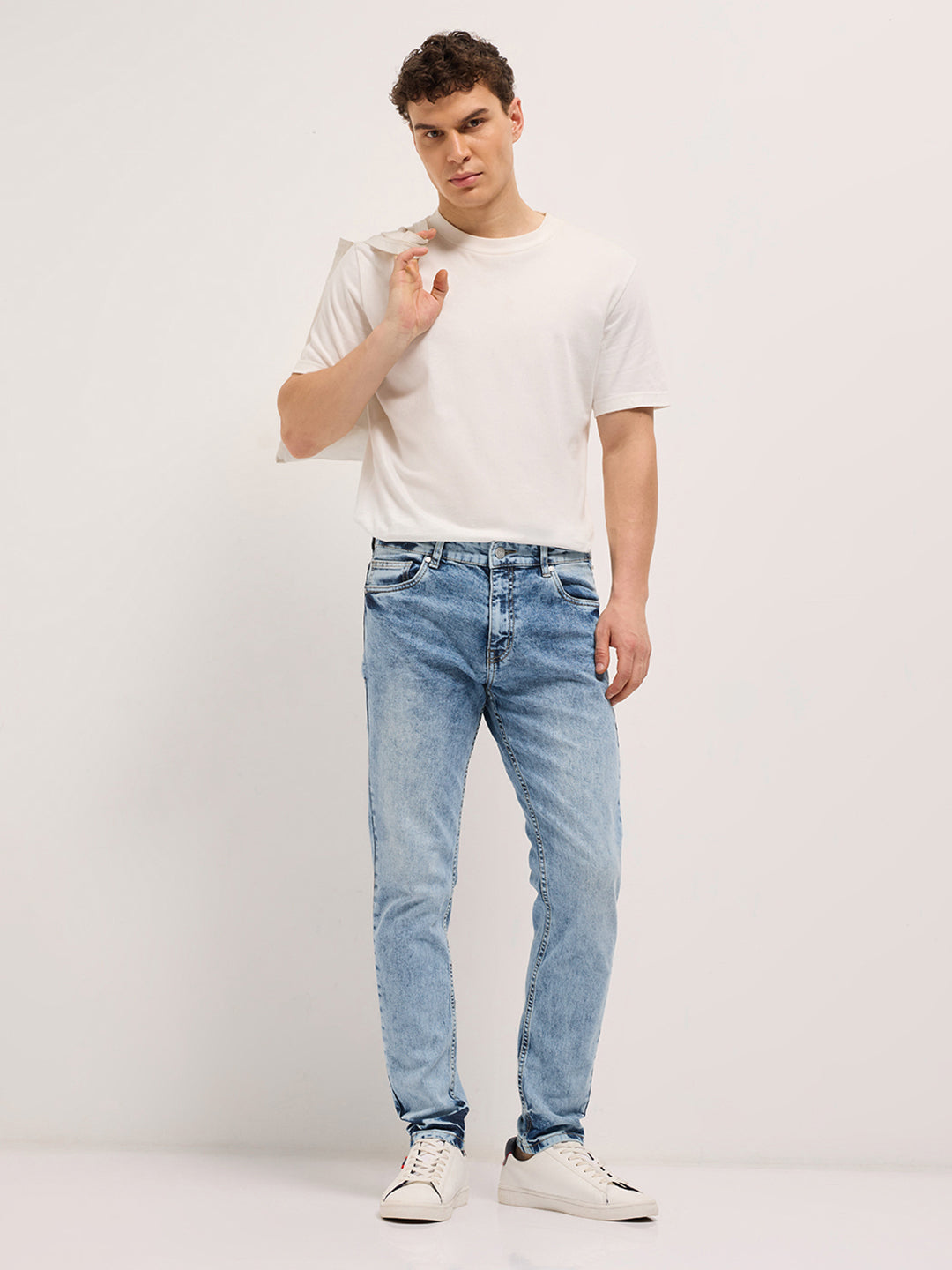 Men's Blue Acid Wash Mid Rise Skinny Fit Jean