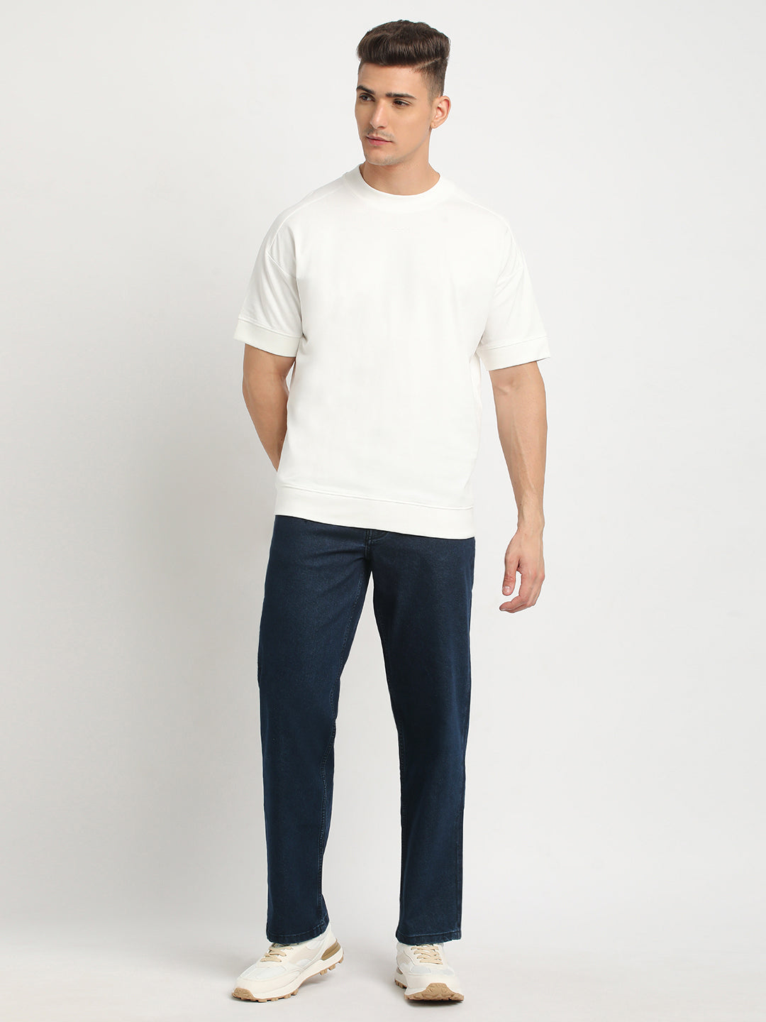Men's Blue Casual Straight Fit Solid Jeans