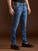 Men's Mid Blue with Light Fade Skinny Fit Mid Rise Jeans