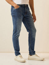 Men's Mid Blue with Light Fade Skinny Fit Mid Rise Jeans