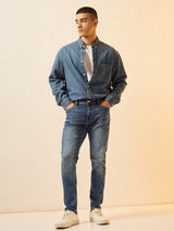 Men's Mid Blue with Light Fade Skinny Fit Mid Rise Jeans