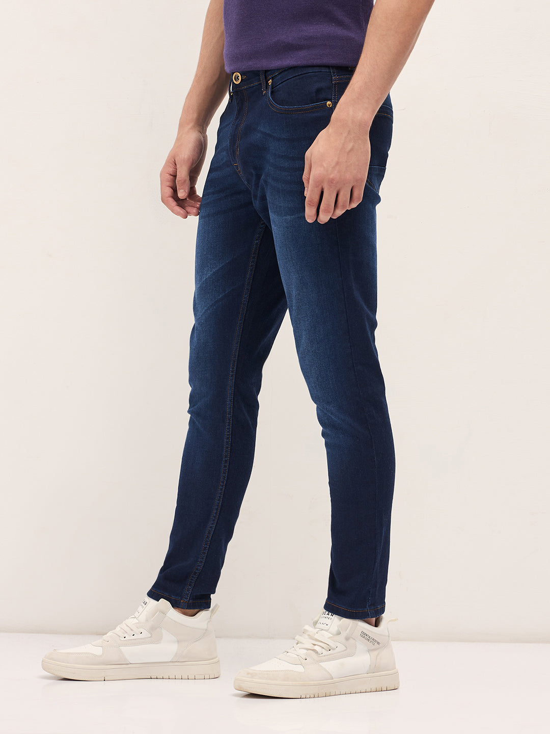 Men's  Blue Casual Skinny Fit Solid Jeans