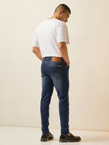 Men's Dark Blue with Mid Fade Mid Rise Skinny Fit Jeans