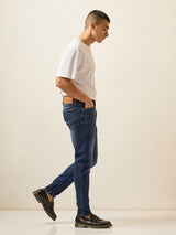 Men's Dark Blue with Mid Fade Mid Rise Skinny Fit Jeans