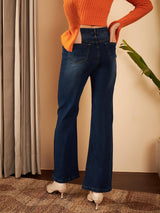Women's Navy Blue Straight Fit High-Rise Comfort Light Fade Jeans