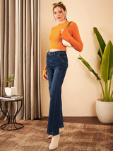 Women's Navy Blue Straight Fit High-Rise Comfort Light Fade Jeans