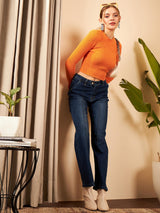 Women's Navy Blue Straight Fit High-Rise Comfort Light Fade Jeans