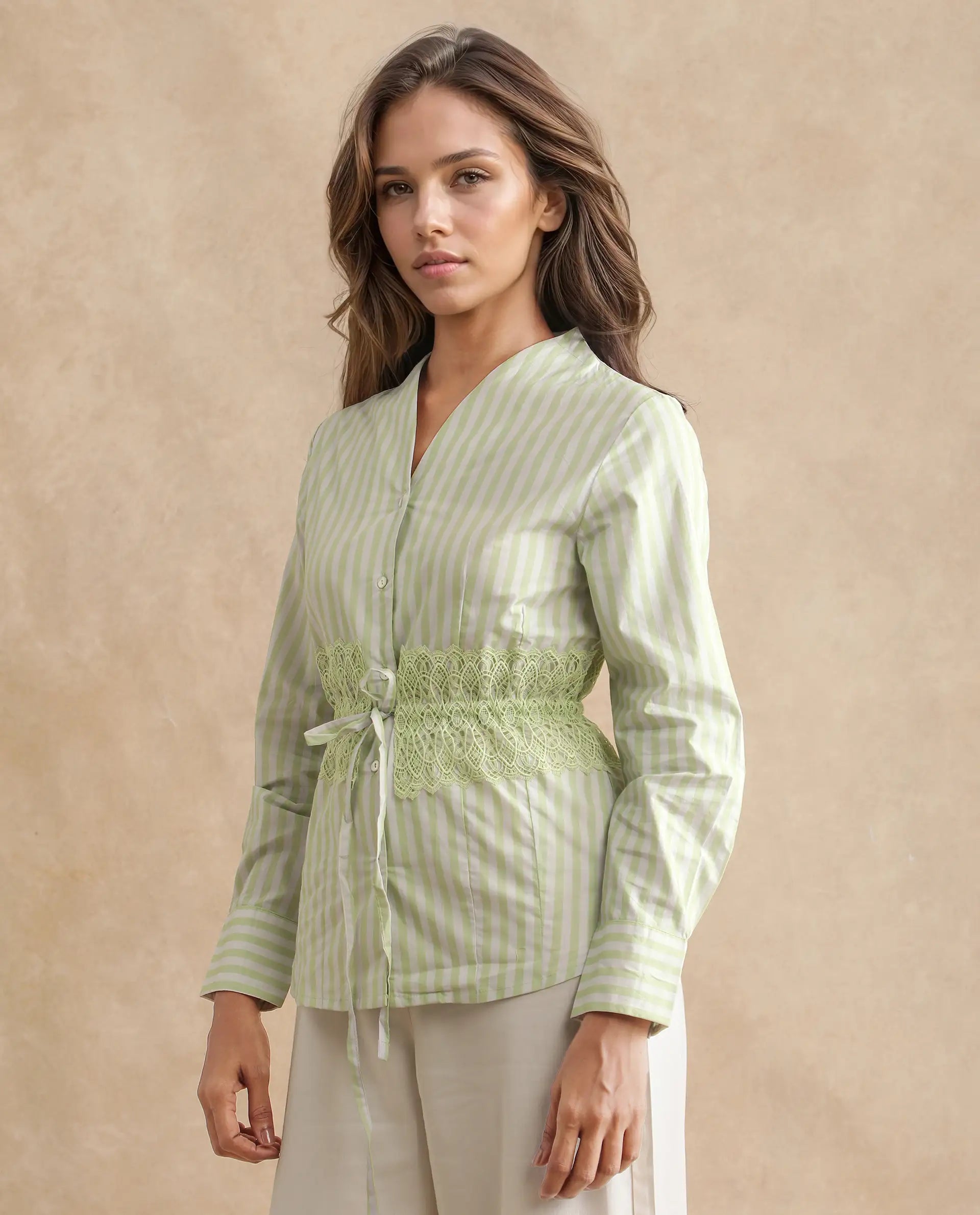 Women's Green Casual Full Sleeves Top