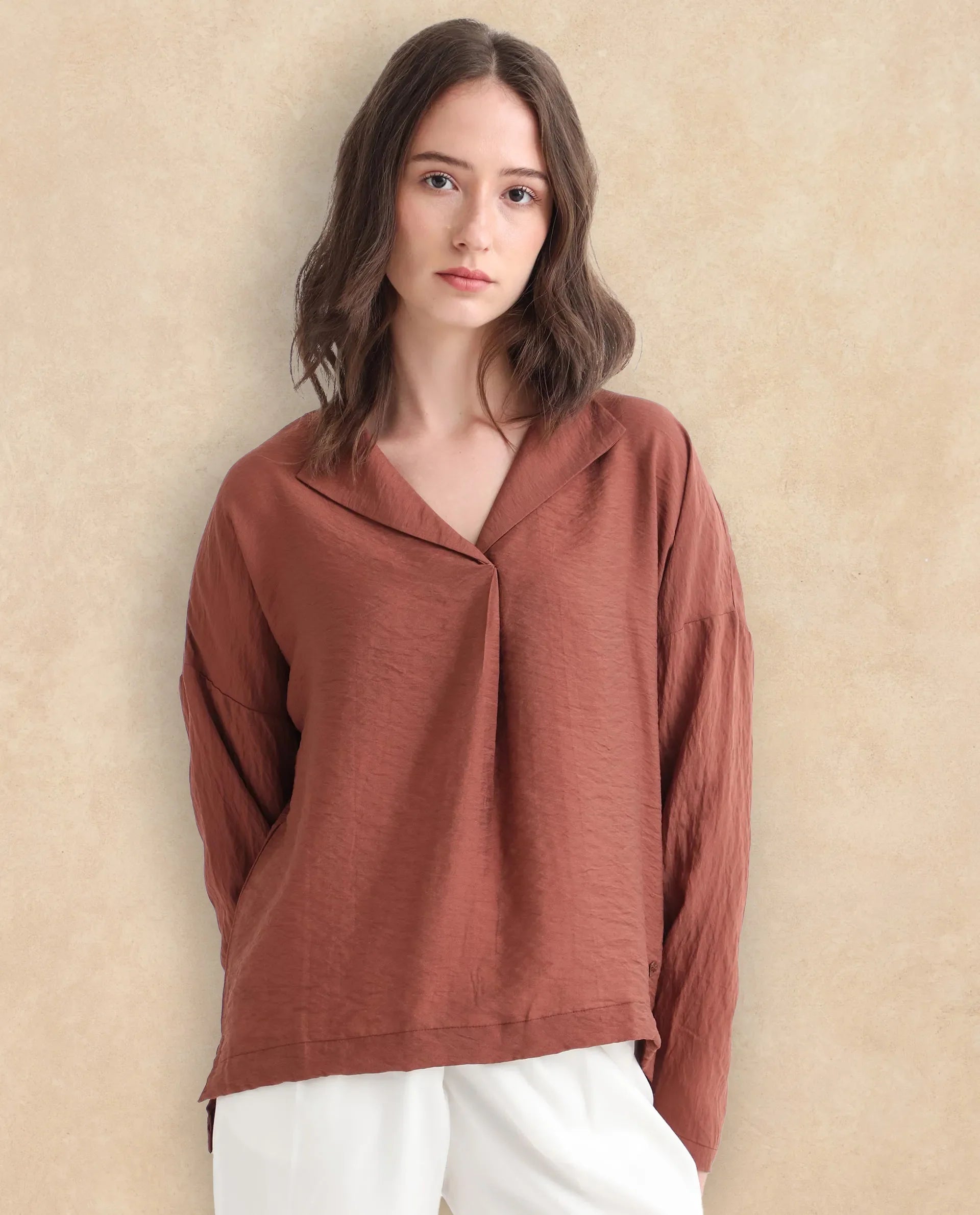 Women's Brown Casual Full Sleeves Top