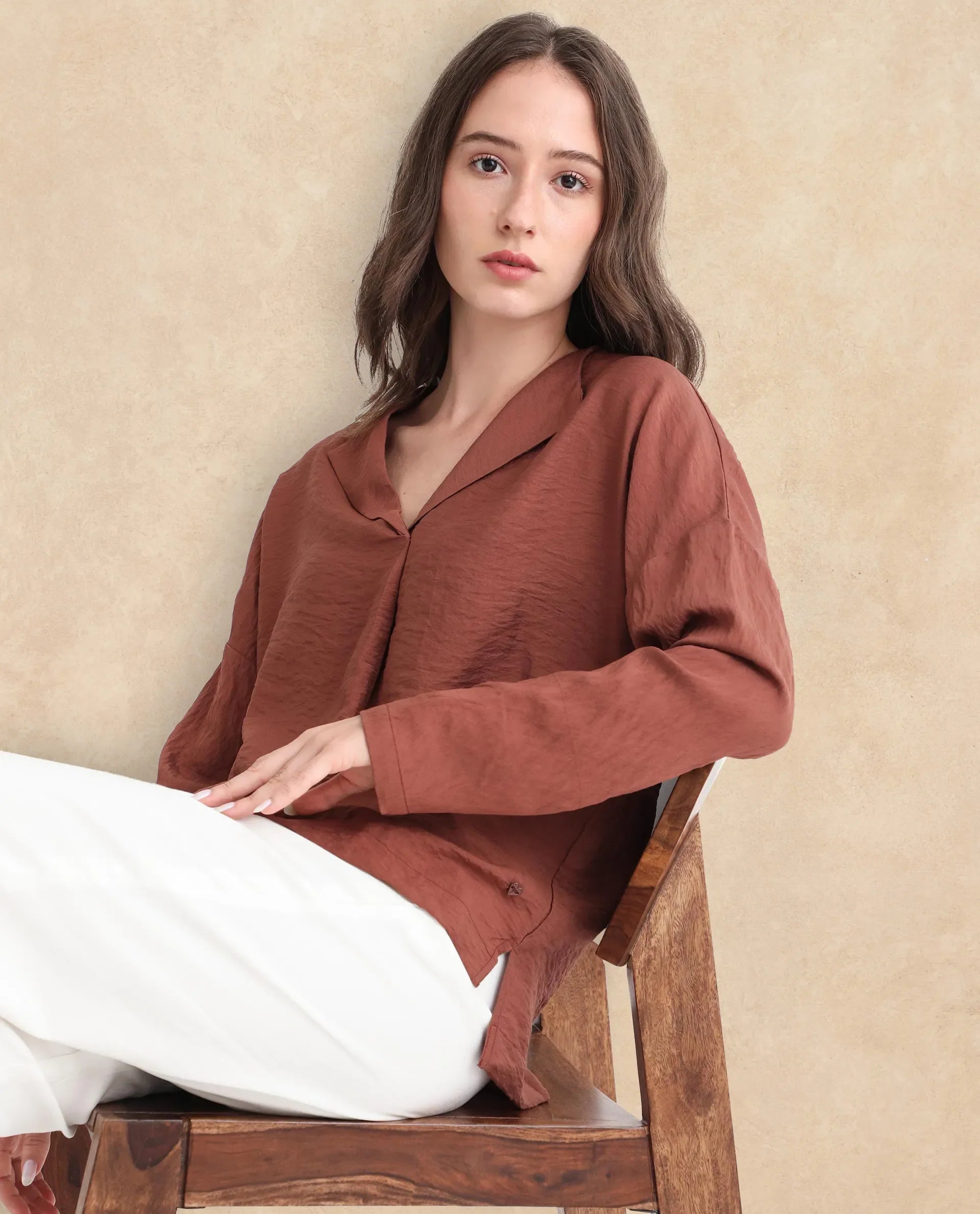 Women's Brown Casual Full Sleeves Top