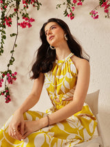 Women's Striped Crepe A-Line Midi Dress