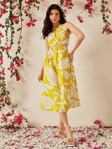 Women's Striped Crepe A-Line Midi Dress