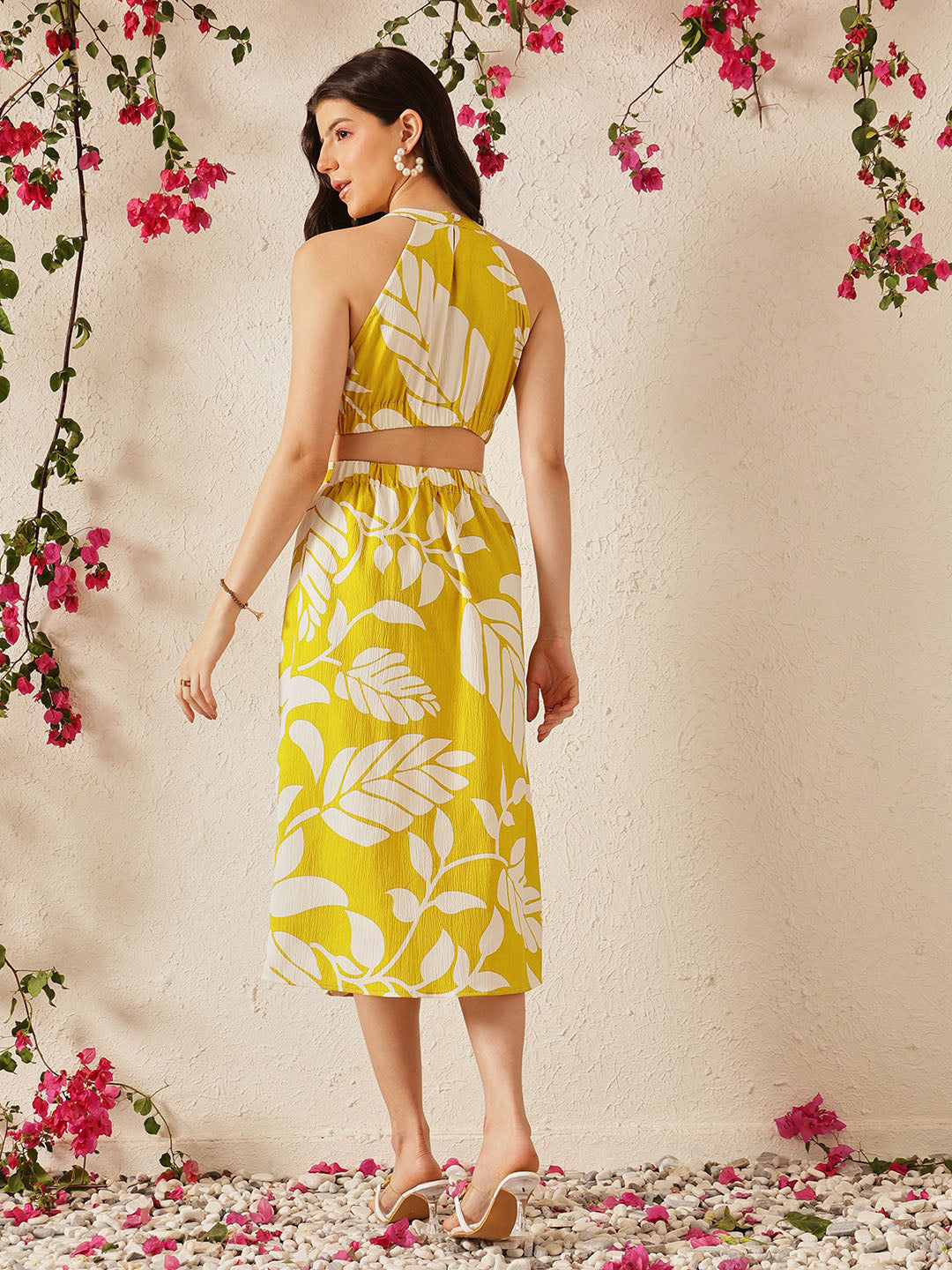 Women's Striped Crepe A-Line Midi Dress